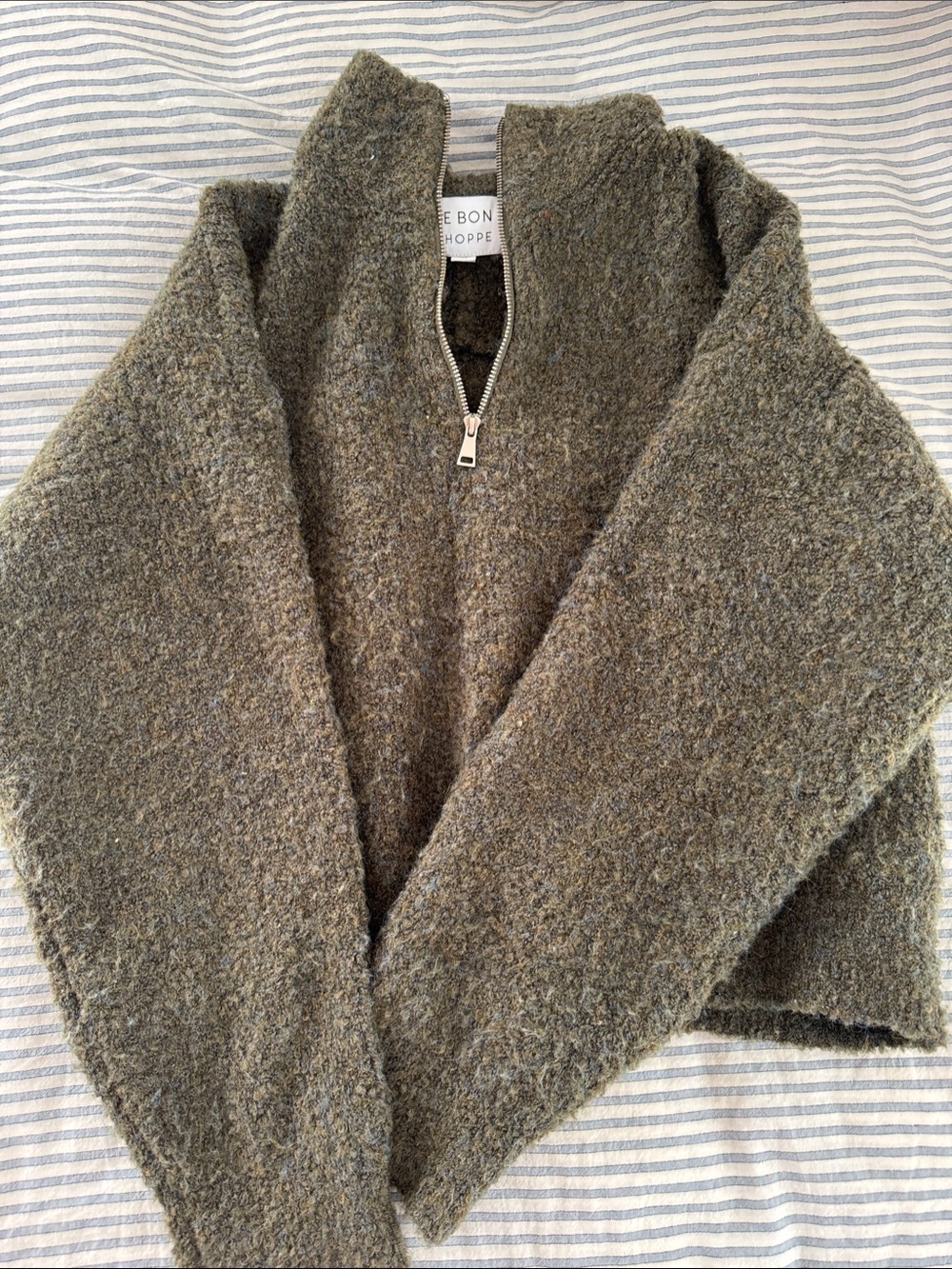 Le Bon Shoppe olive boucle quarter zip sweater